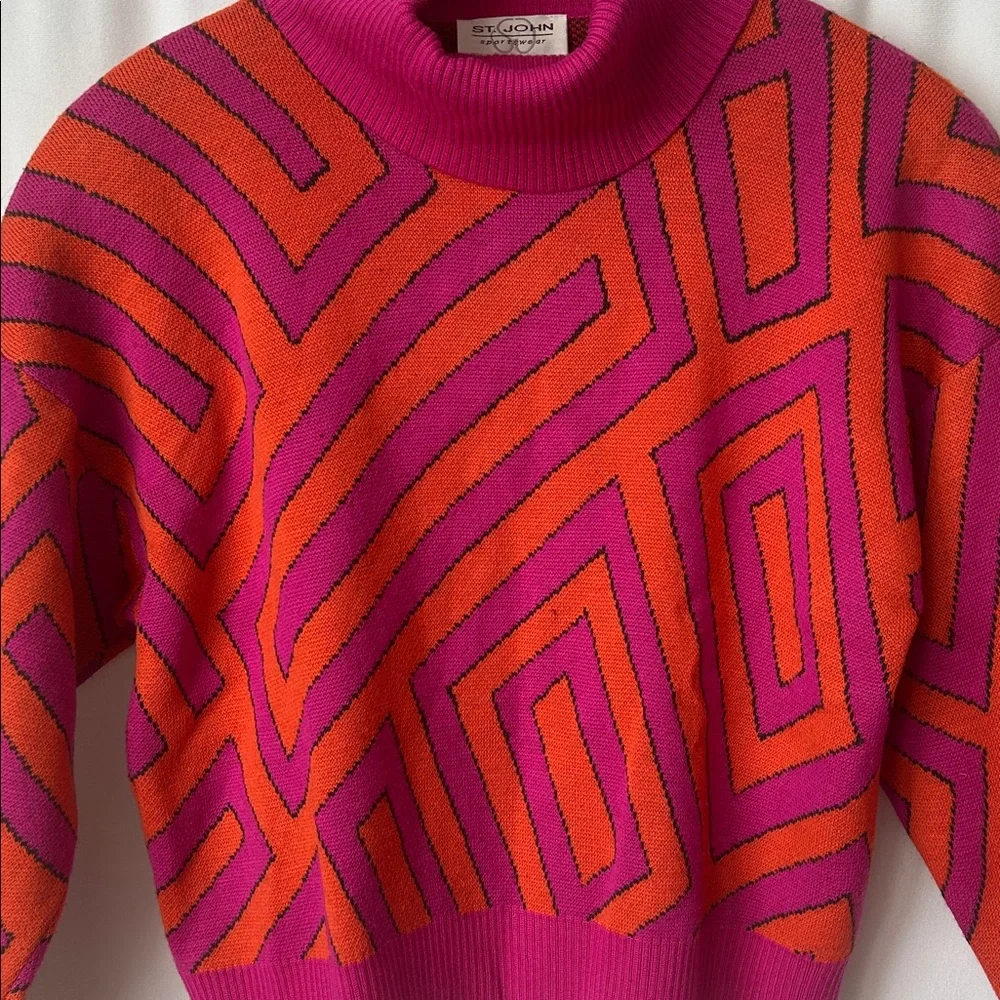 St. John Pink/Orange Abstract Pattern Cowl Neck Sweater Shirt Top **Size M** 🌸🌸 - Picture 3 of 6